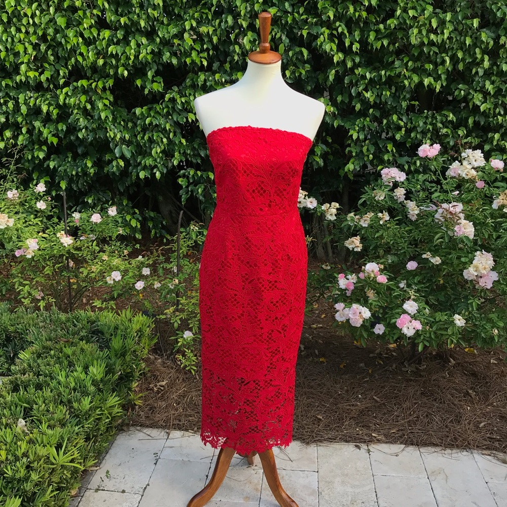 Topshop Red Lace Strapless Dress
